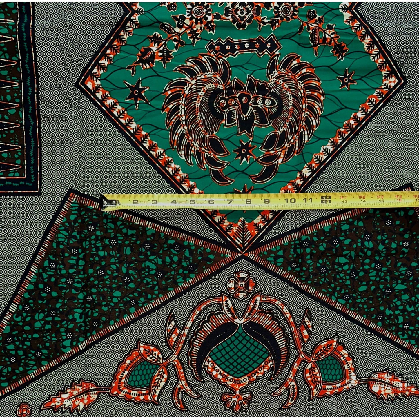 African Print Fabric/ Ankara - Green, Navy, Brown 'Sankoh' Design, YARD or WHOLESALE