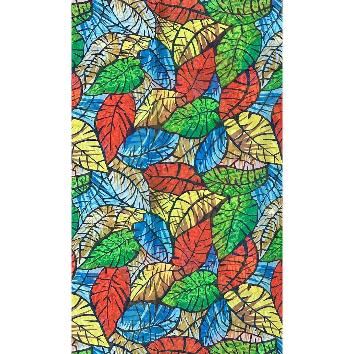 African Print, Chiffon Fabric- Red, Blue, Green, Yellow "Miombo Woodlands", ~ 2 Yards