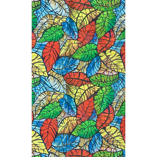 African Print, Chiffon Fabric- Red, Blue, Green, Yellow "Miombo Woodlands", ~ 2 Yards