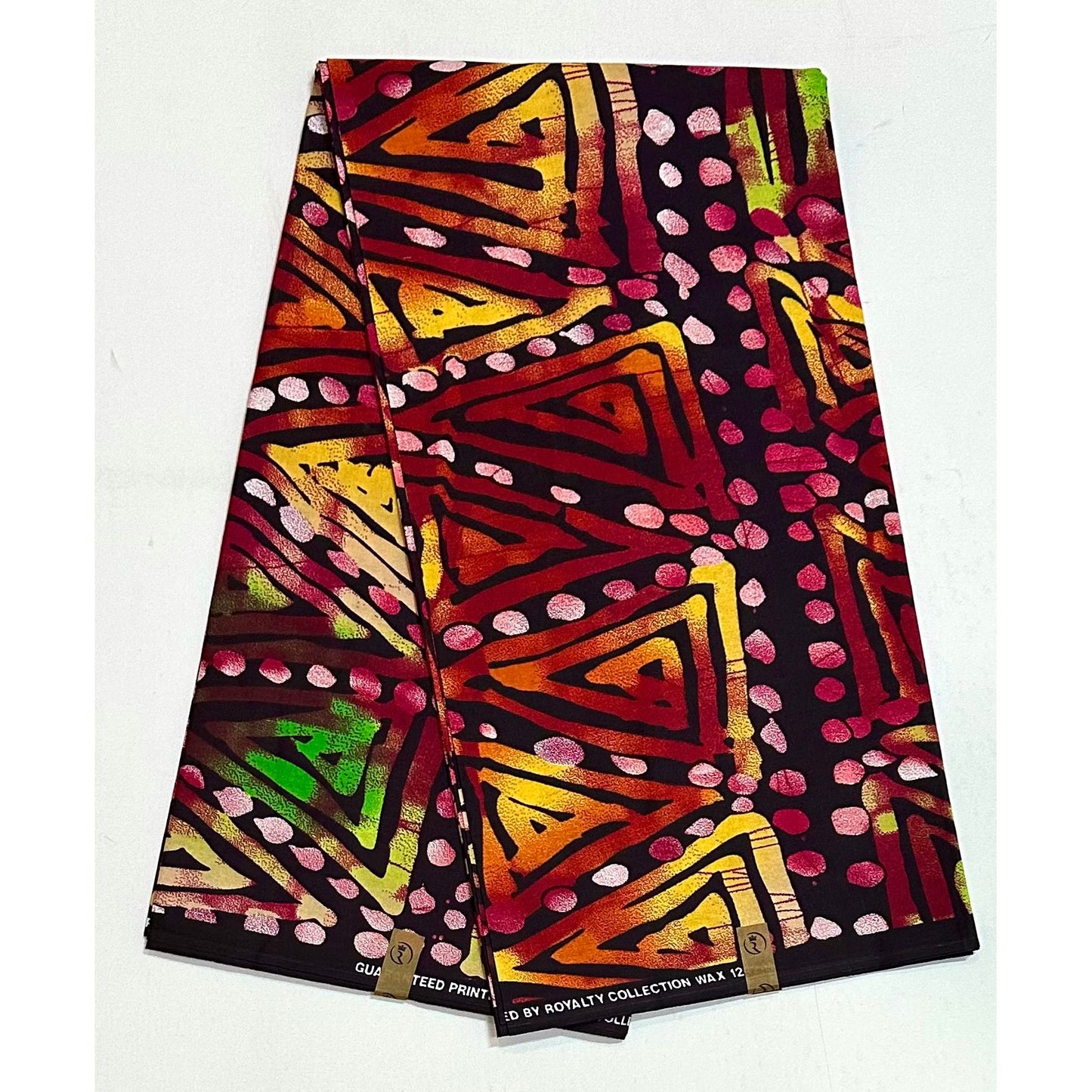 African Print Fabric/ Ankara - Red, Dark Brown, Orange, Pink, Yellow, Green 'Drumfire Echo’, YARD or WHOLESALE