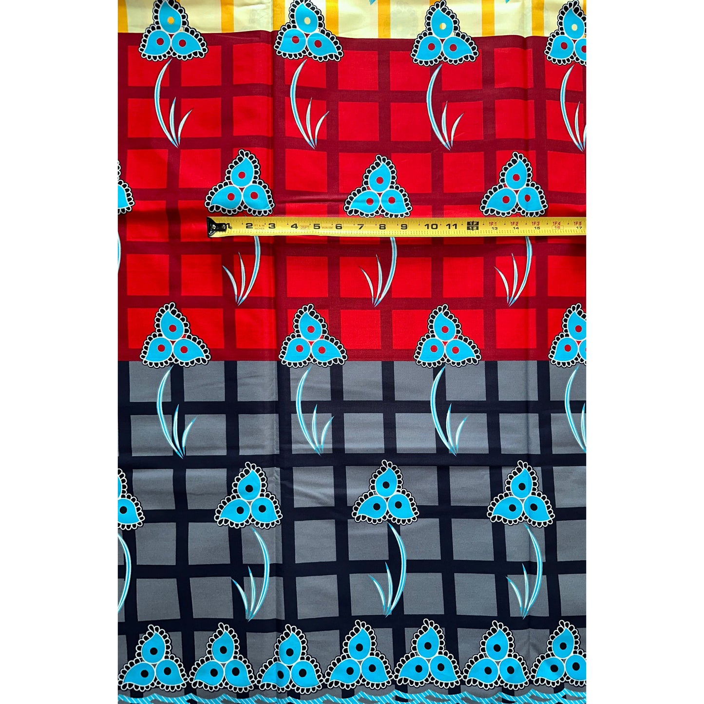 African Print Fabric/ Ankara - Gray, Red, Blue, Yellow “Buki Color Block ”, Per Yard or Wholesale
