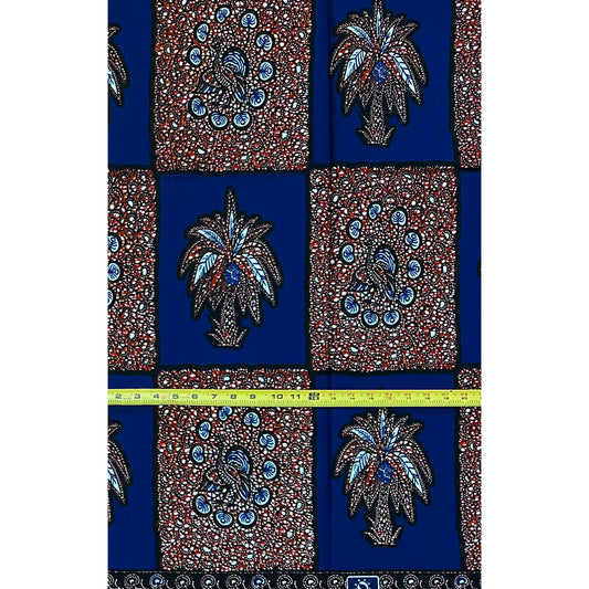 African Print Fabric/ Ankara - Navy, Brown 'Island Tings', 1 YARD
