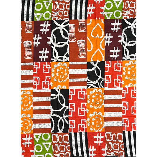 African Print Fabric/ Ankara - Shades of Brown, Green, Red, Orange, Black 'Charmed Bazaar', YARD or WHOLESALE