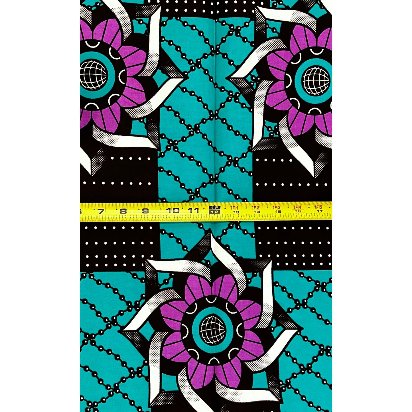 African Print Fabric/ Ankara - Teal, Purple ‘Too Sharp' Design, 1 YARD