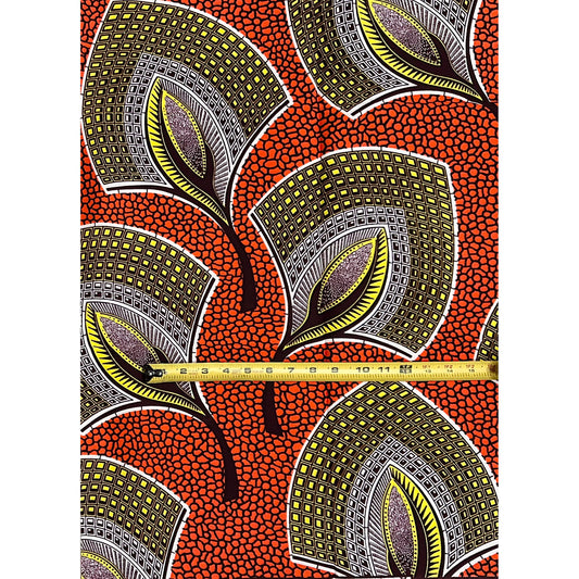 African Print Fabric/ Ankara - Orange, Yellow, Brown ‘Fanflare' Design, 1 YARD