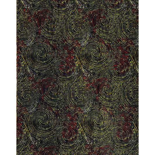 African Print Fabric/ Ankara - Black, Yellow, Red, Orange 'Onyx Aurora' Design, YARD or WHOLESALE