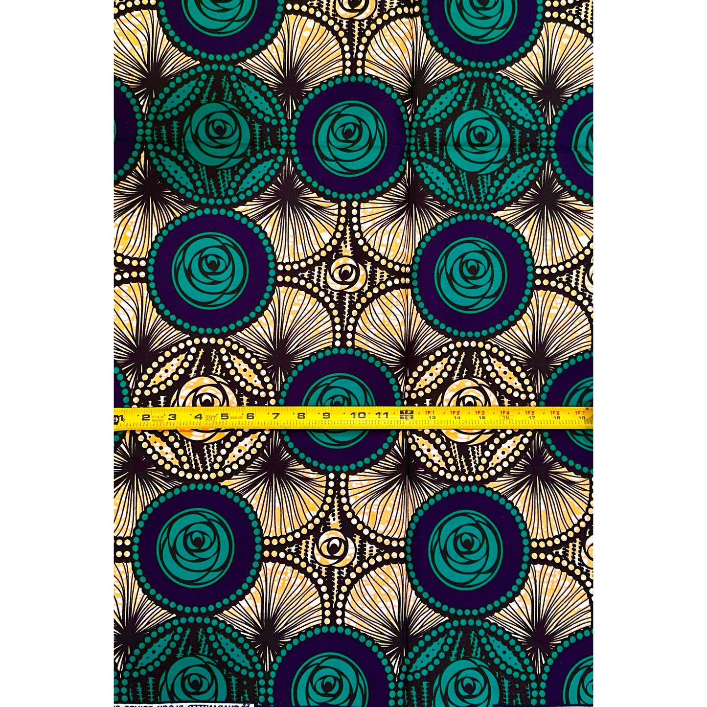 African Print Fabric/ Ankara - Green, Blue, Beige ‘Rotimi Rose' Design, YARD