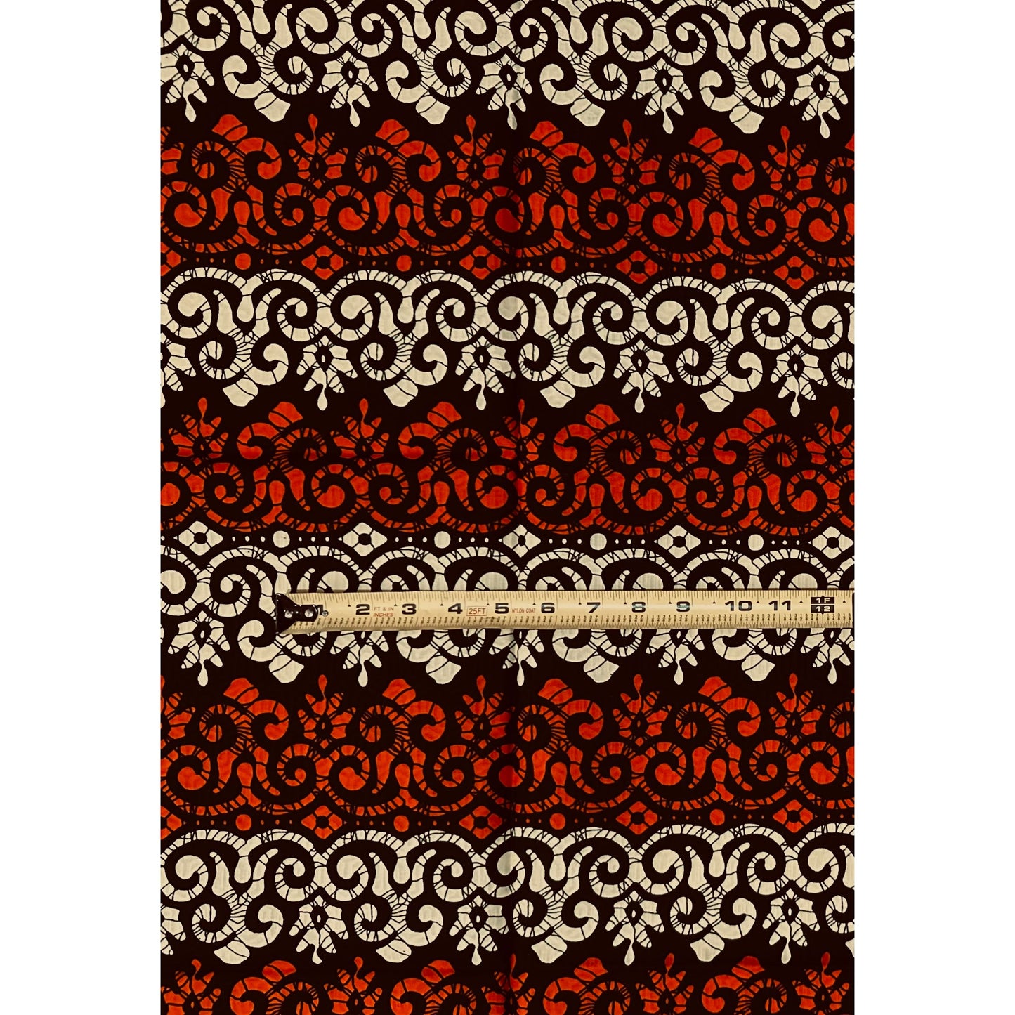 African Print Fabric/ Ankara - Orange, Beige 'Aso Ijinle Royale' Design, 1 YARD