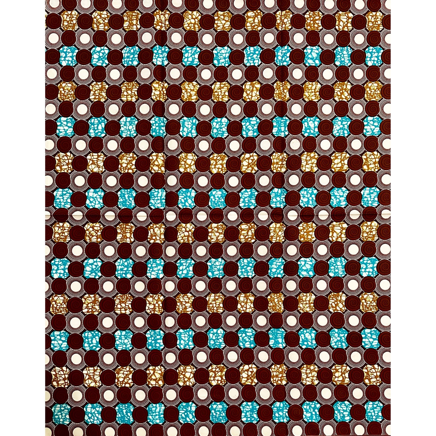African Print Fabric/ Ankara - Brown, Blue "Circulation" Design, Yard