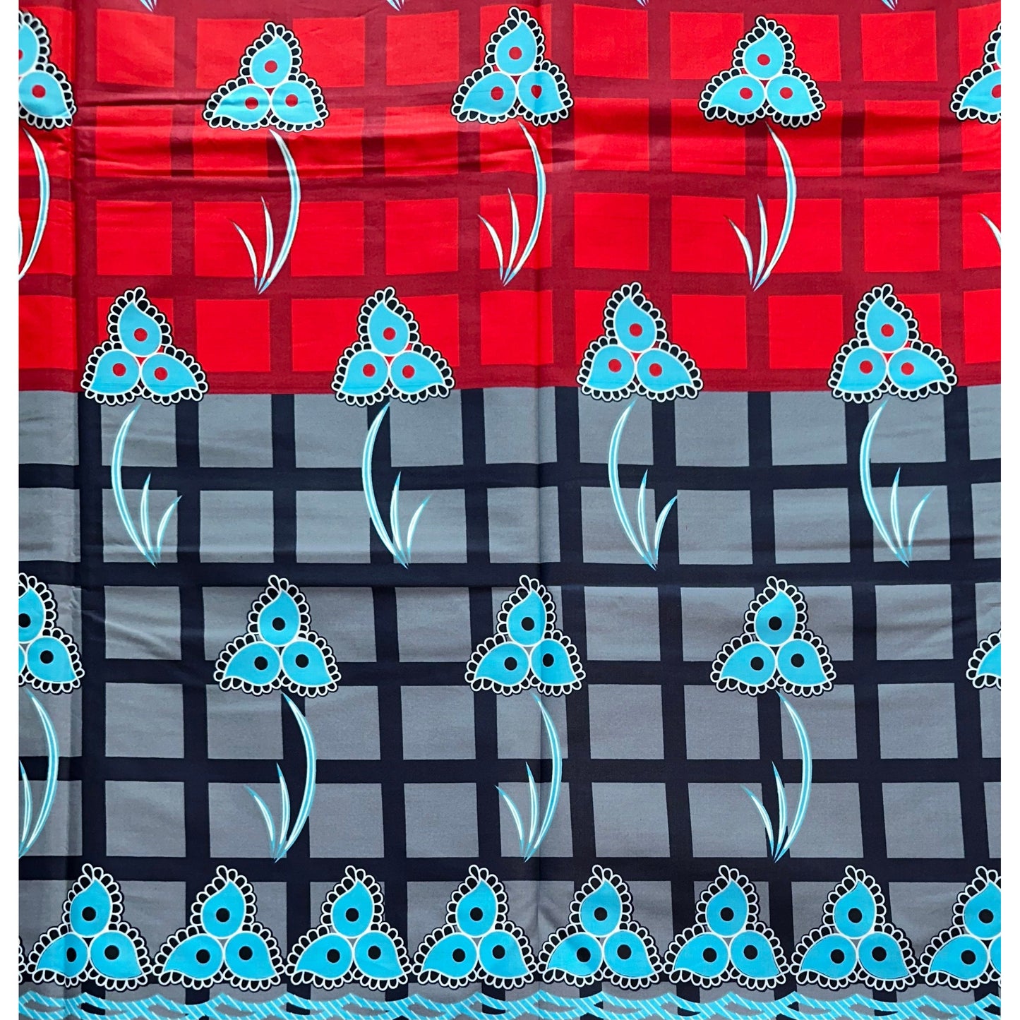 African Print Fabric/ Ankara - Gray, Red, Blue, Yellow “Buki Color Block ”, Per Yard or Wholesale