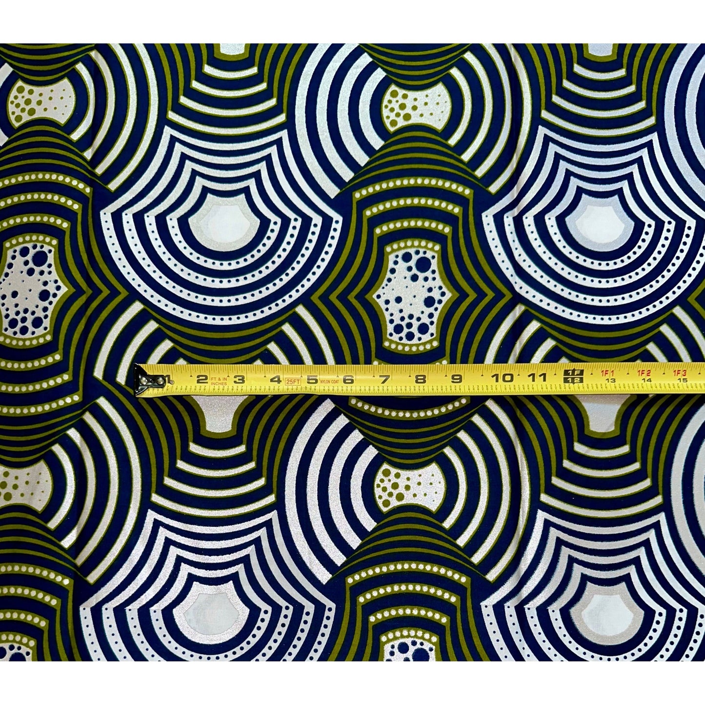 African Print Fabric/ Ankara - Green, Navy, Shimmering Silver 'Nthanda’ YARD or WHOLESALE