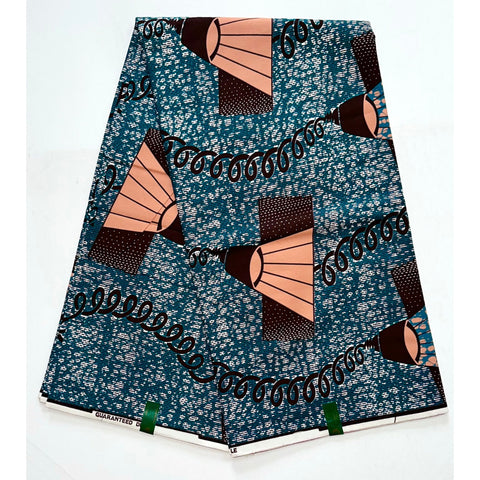 African Print Fabric/ Ankara - Teal, Brown, Pink - Brown 'Paper Plane' Design, YARD or WHOLESALE