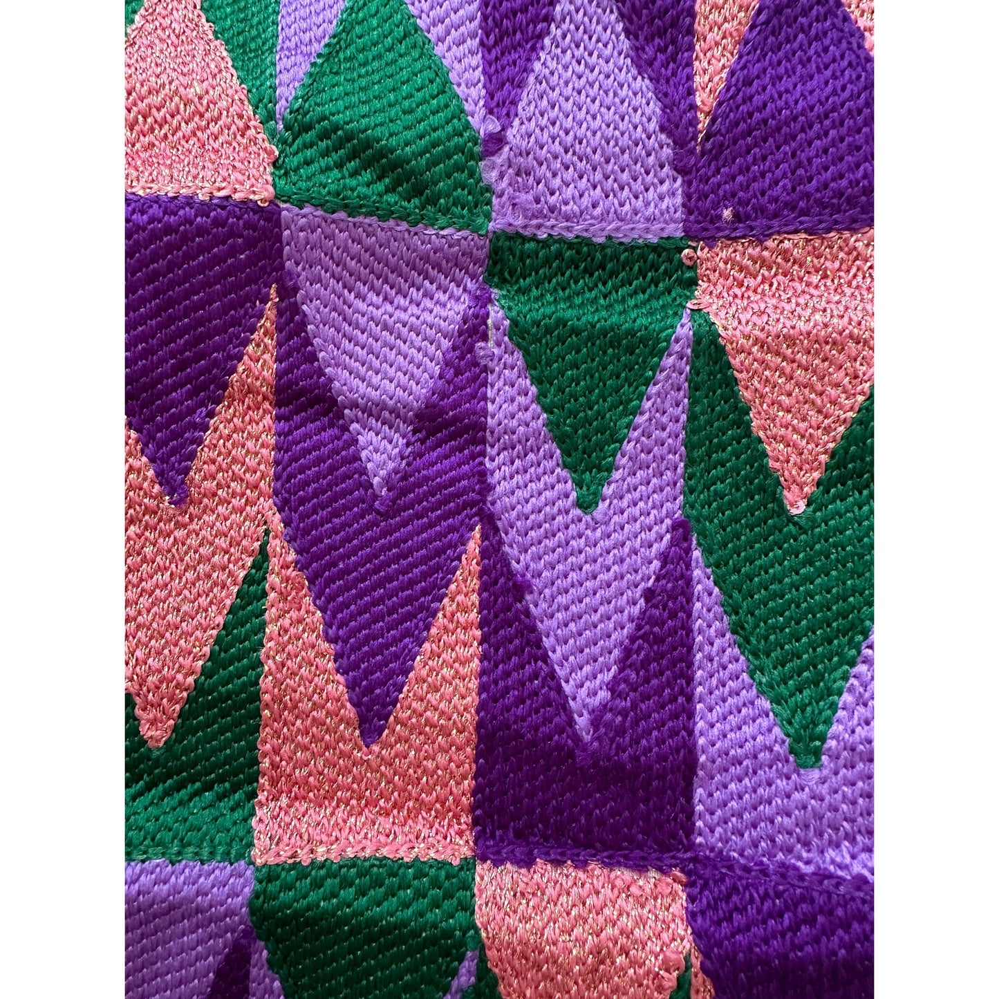 African Fabric/ Woven Kente - Purple, Green, Pink, Metallic Gold “Efuru”, 4 Yards