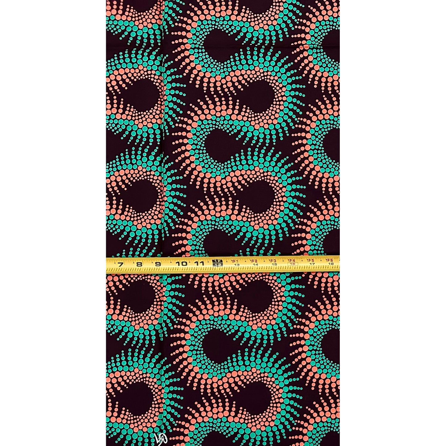 African Print Fabric/ Ankara - Green, Brown, Coral ‘Nok Twist' Design, YARD