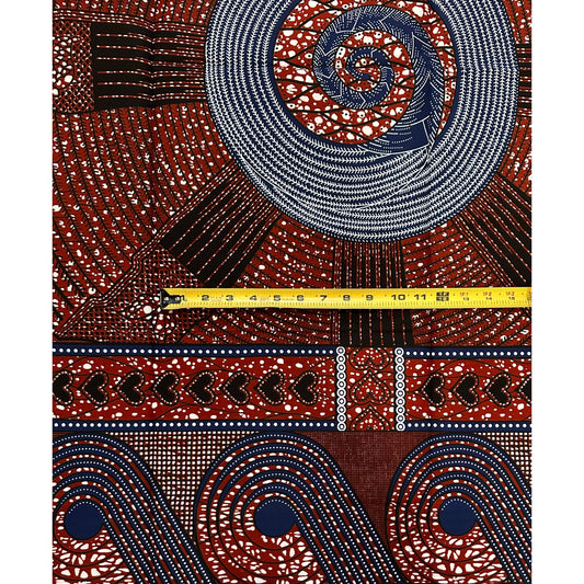 African Print Fabric/ Ankara - Brown, Blue 'Afia Nwotwe,' YARD