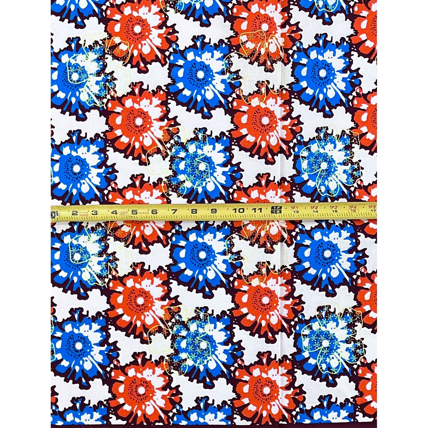 African Print Fabric/ Ankara - Orange, Blue, Brown ‘Busy Body' Design, 1 YARD