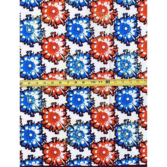 African Print Fabric/ Ankara - Orange, Blue, Brown ‘Busy Body' Design, 1 YARD