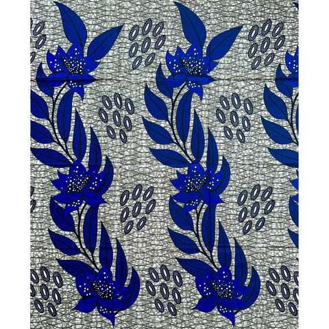 African Print Fabric/Ankara - Blue, Gray "Akaliza" Design