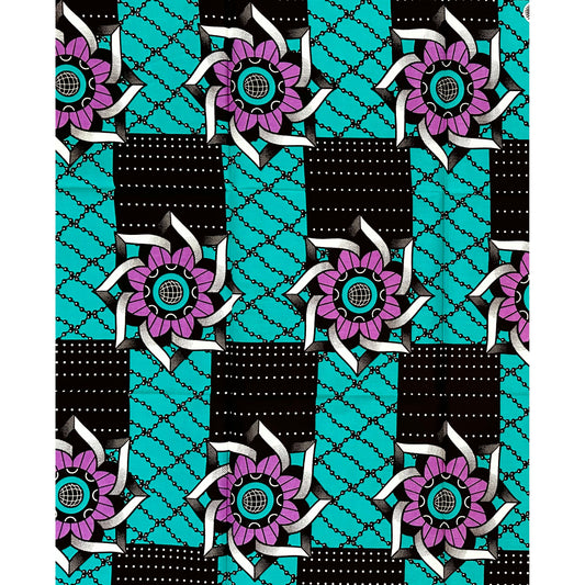 African Print Fabric/ Ankara - Teal, Purple ‘Too Sharp' Design, 1 YARD