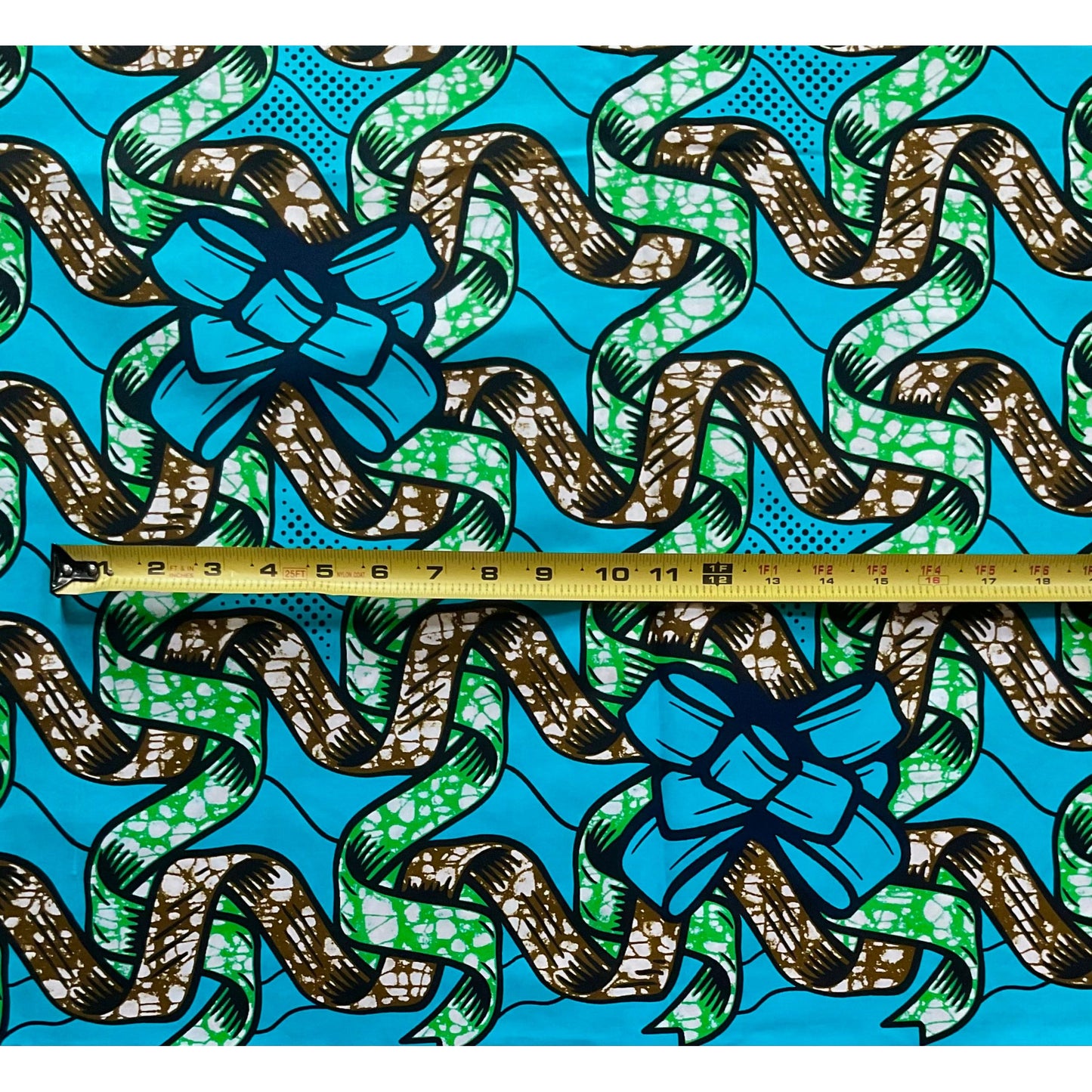 African Print Fabric/ Ankara - Blue, Green, Brown "The Present Is A Gift", YARD or WHOLESALE