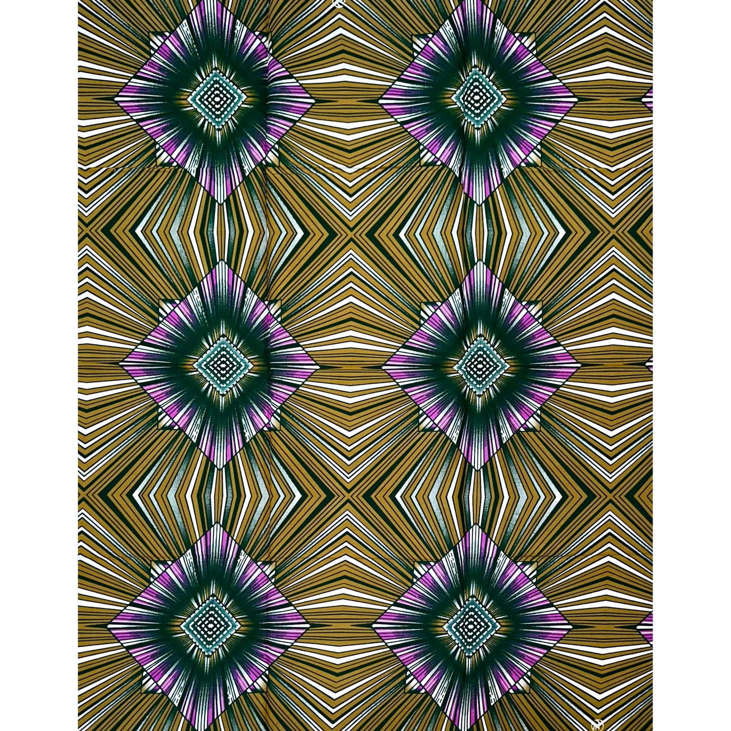 African Print Fabric/ Ankara - Brown, Purple, Green 'Ewa Ayana ', ~1 YARD
