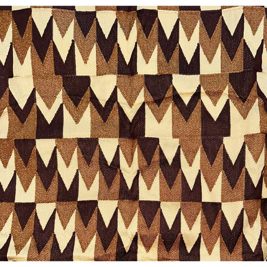 African Fabric/ Woven Kente - Brown, Beige, Metallic Gold “Efuru”, 4 Yards