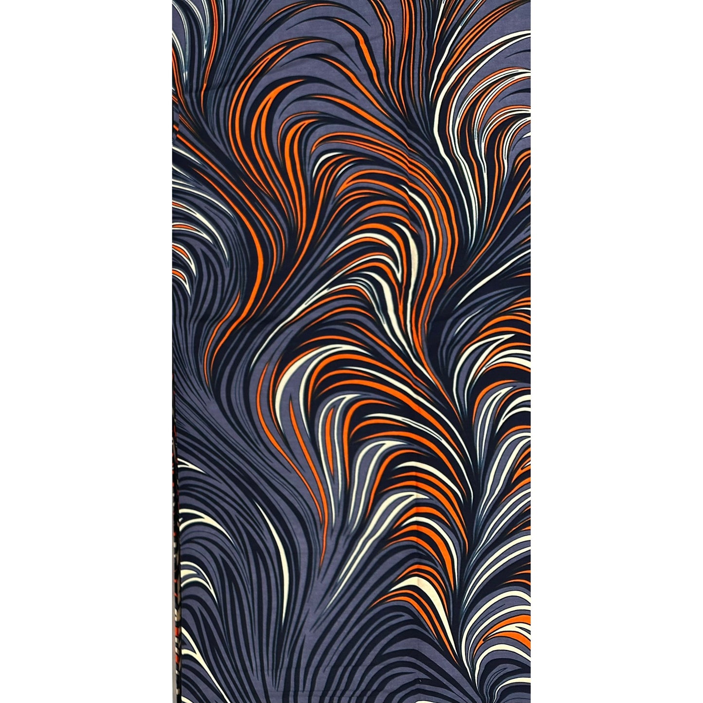 African Print Fabric/ Ankara - Gray, Orange, Beige, Black 'Fire Dance' Design, YARD or WHOLESALE