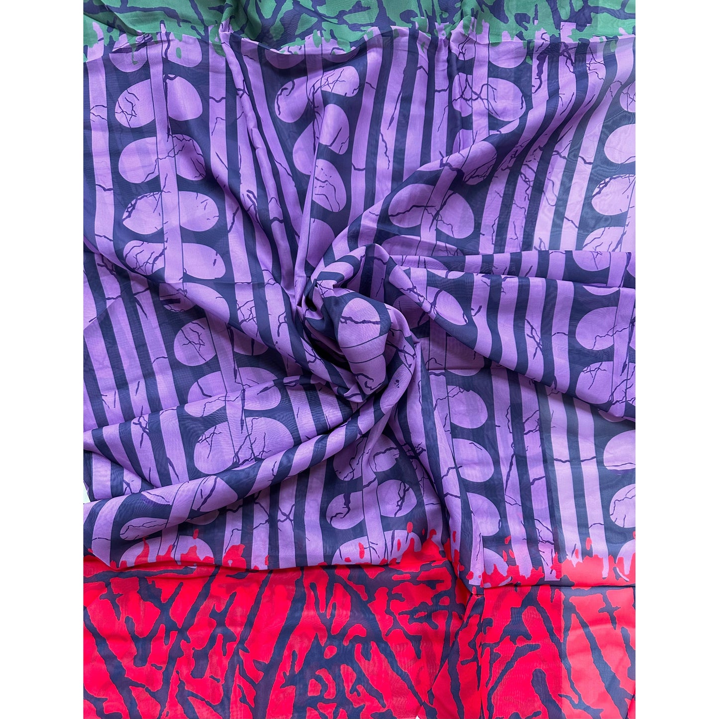 African Print, Chiffon Fabric - Purple, Blue, Red, Green "Malia", ~2 Yards