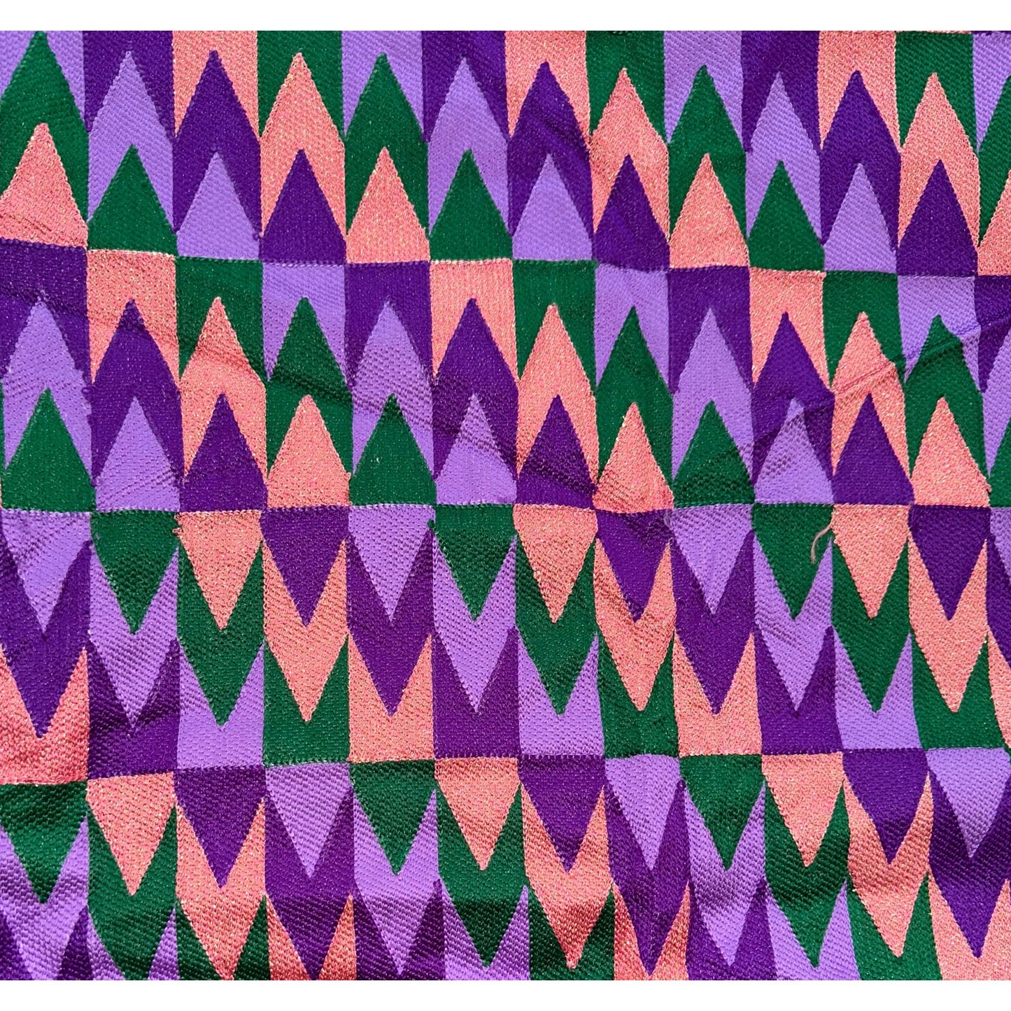 African Fabric/ Woven Kente - Purple, Green, Pink, Metallic Gold “Efuru”, 4 Yards