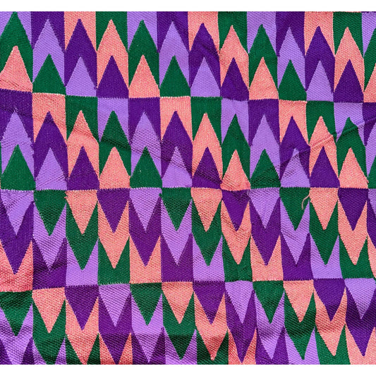 African Fabric/ Woven Kente - Purple, Green, Pink, Metallic Gold “Efuru”, 4 Yards