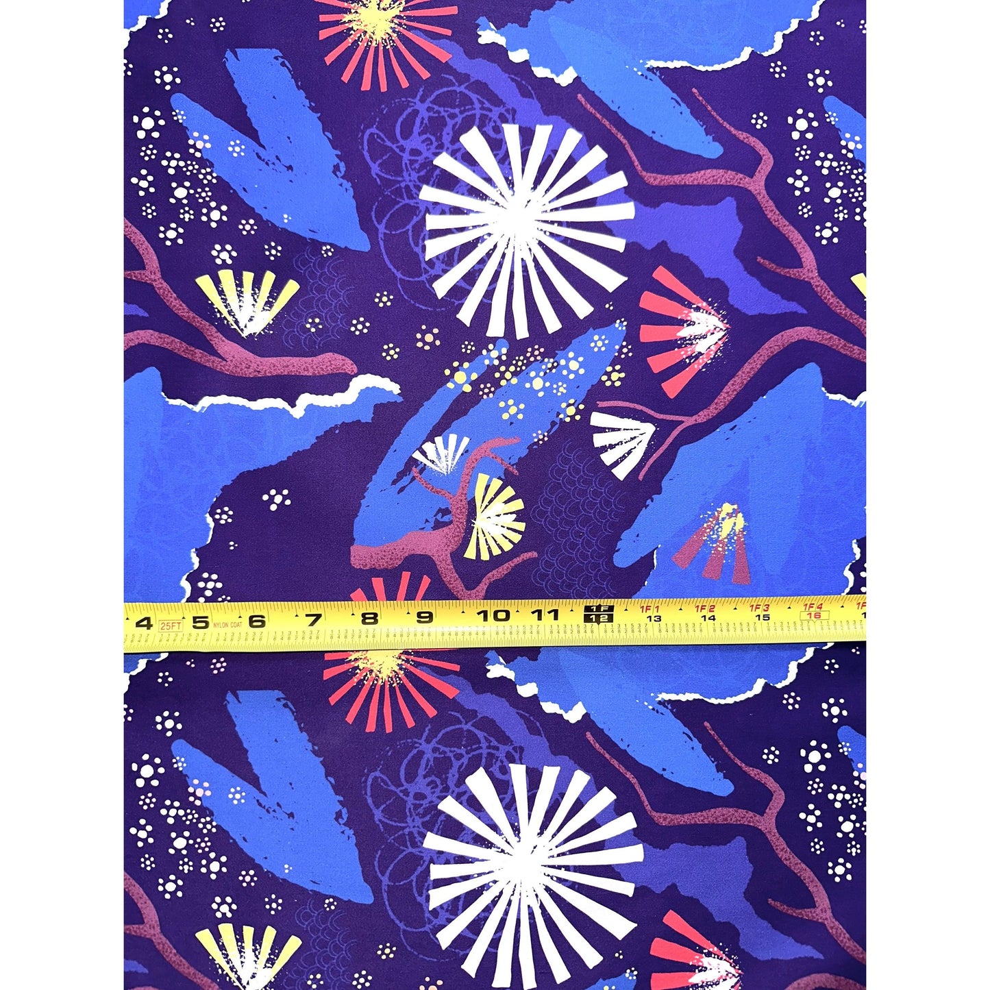 African Print, Stretch Cotton Satin Fabric- Blue, Purple, Pink "Venus Rising", Per Yard