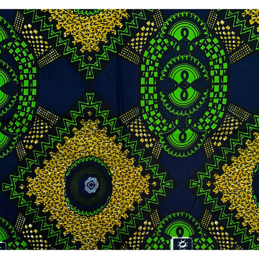 African Print Fabric/ Ankara - Brown, Green, Blue 'Uzo' Design, Per Yard or Wholesale