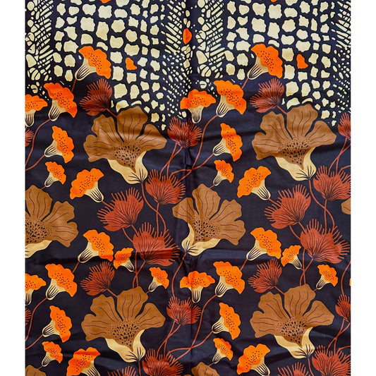 African Print Fabric/ Ankara - Brown, Beige, Orange 'Fatou’s Garden' Design