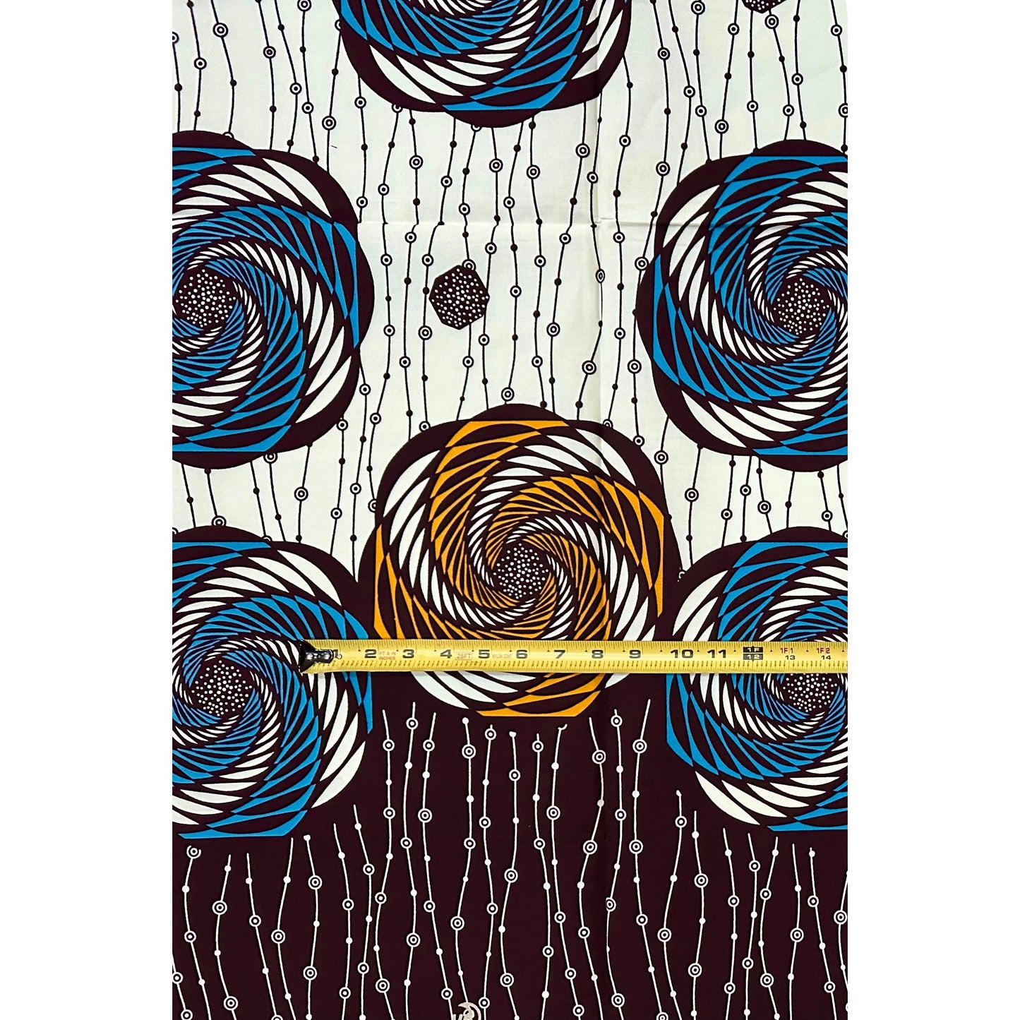 African Print Fabric/ Ankara - Cream, Blue, Brown 'Mzunguko Royale,’ 1 YARD