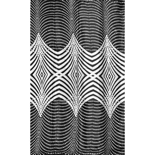 African Print, Satin Fabric- Black, White "Lalibela Heights", Yard or Wholesale