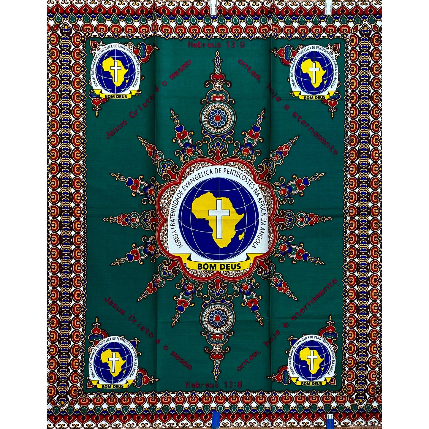 African Print Fabric/ Ankara - Green, Yellow, Red 'Bom Deus,’ 1 YARD