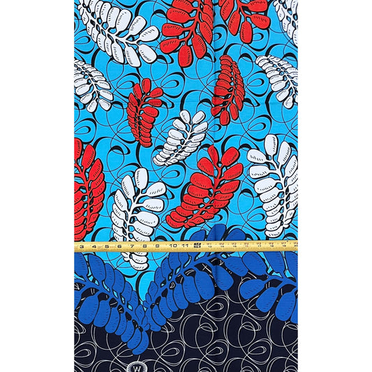 African Print Fabric/ Ankara - Blue, Orange "River Canopy", YARD or WHOLESALE