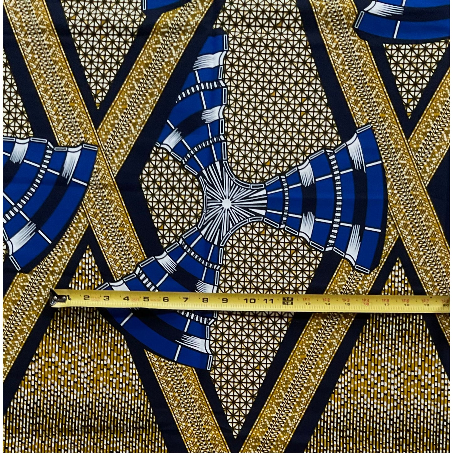African Print Fabric/ Ankara - Brown, Blue 'Windmill' Design, YARD or WHOLESALE