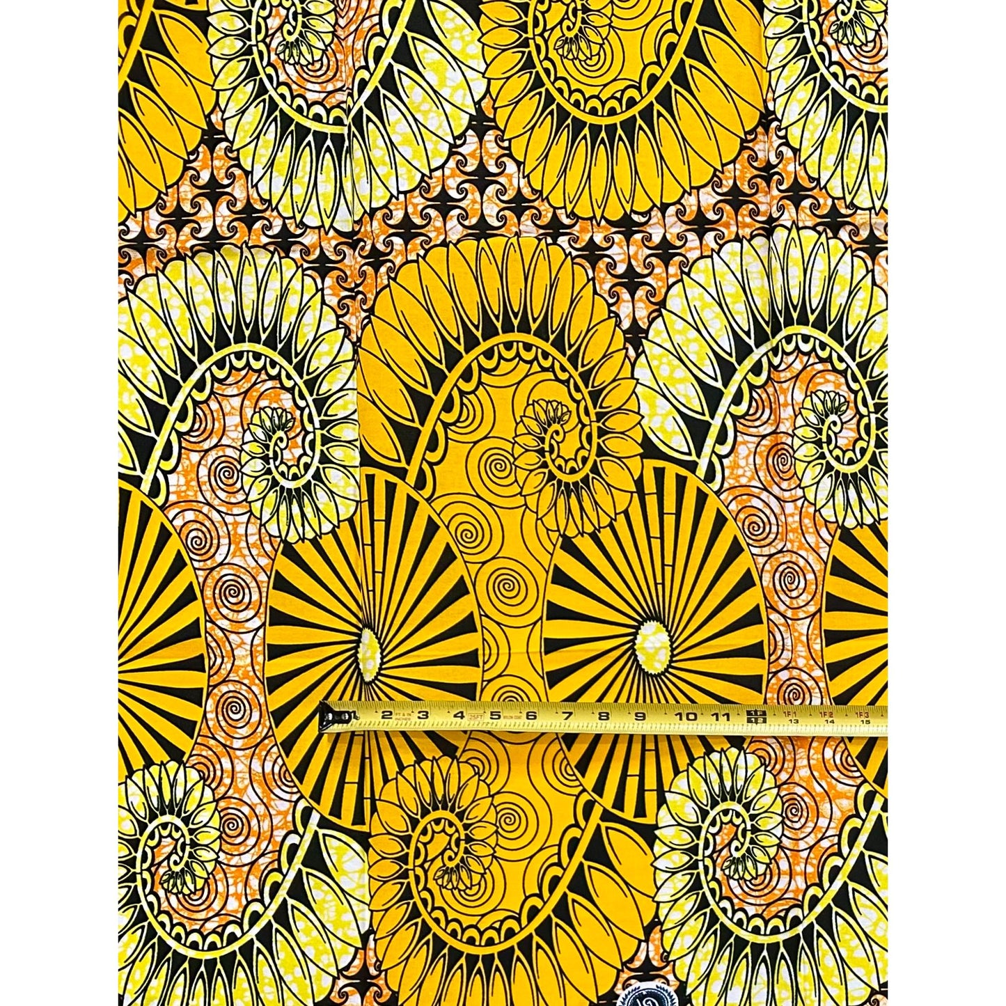 African Print Fabric/Ankara - Yellow, Black, Orange "Golden Oya" Design, Per Yard