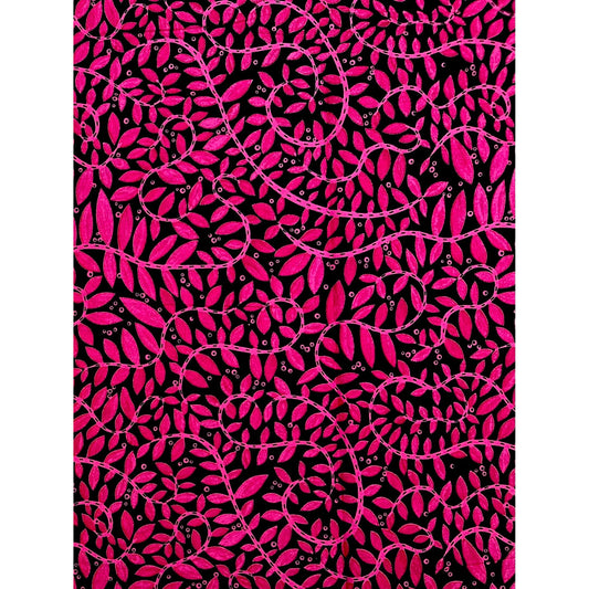 African Print Fabric/ Ankara - Pink, Black 'Midnight Tendrils' Design, YARD or WHOLESALE