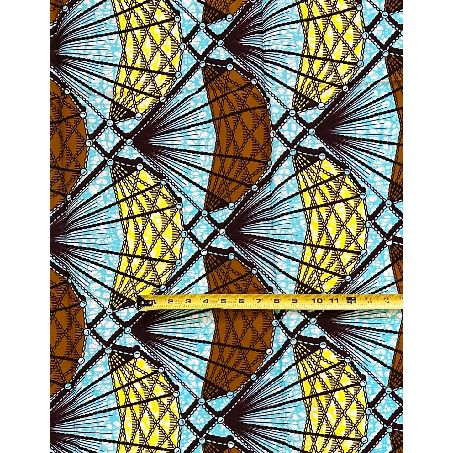 African Print Fabric/ Ankara - Blue, Brown, Yellow ‘Kọ́lé Path' Design, 1 YARD