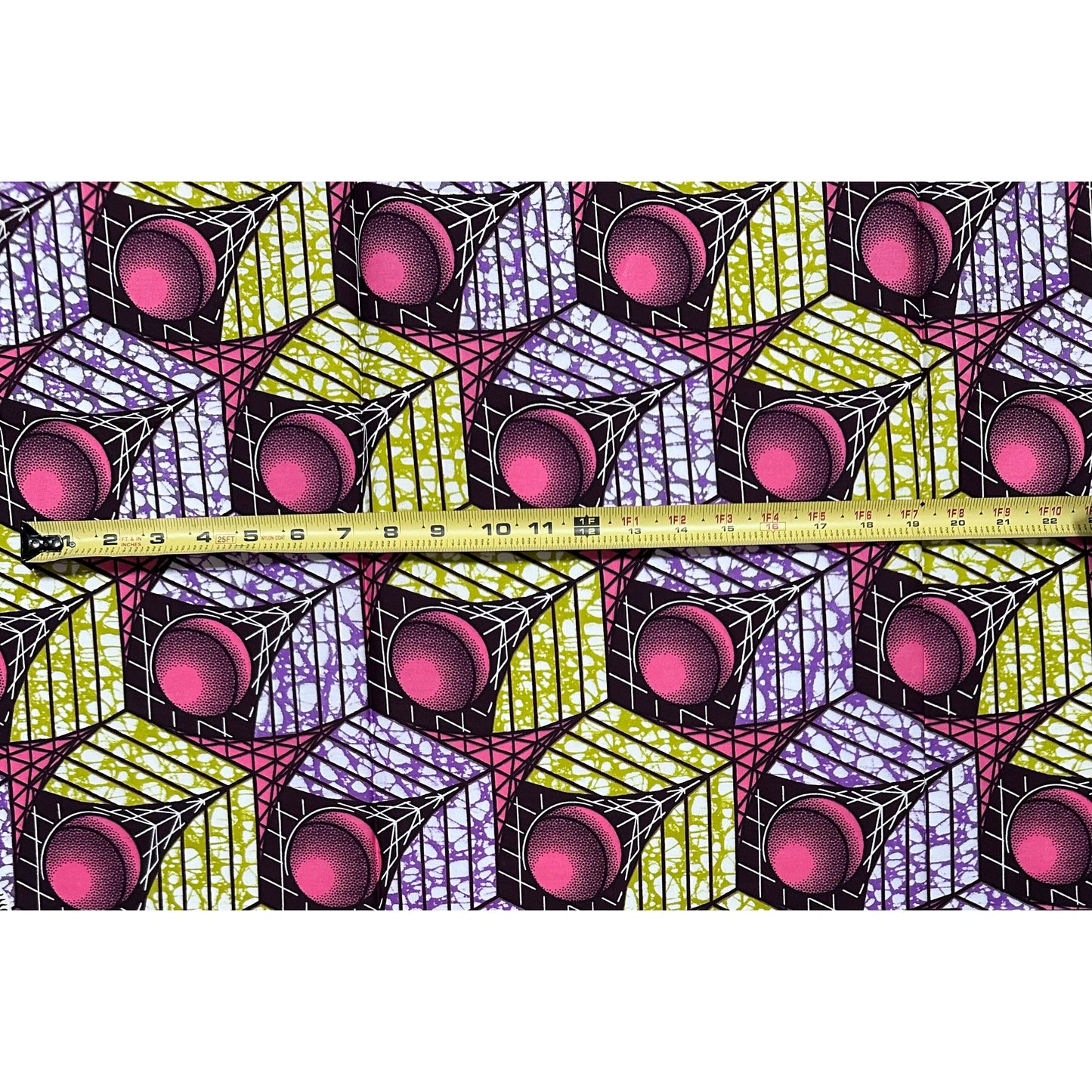African Print Fabric/Ankara - Pink, Purple, Brown "Cube of Calabar" Design, 1 Yard