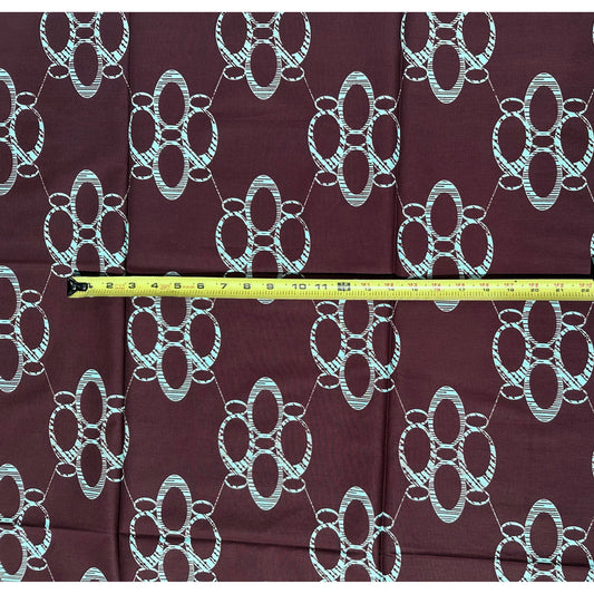 African Print Fabric/ Ankara - Brown, Light Turquoise ‘Salas' Design, 1 Yard