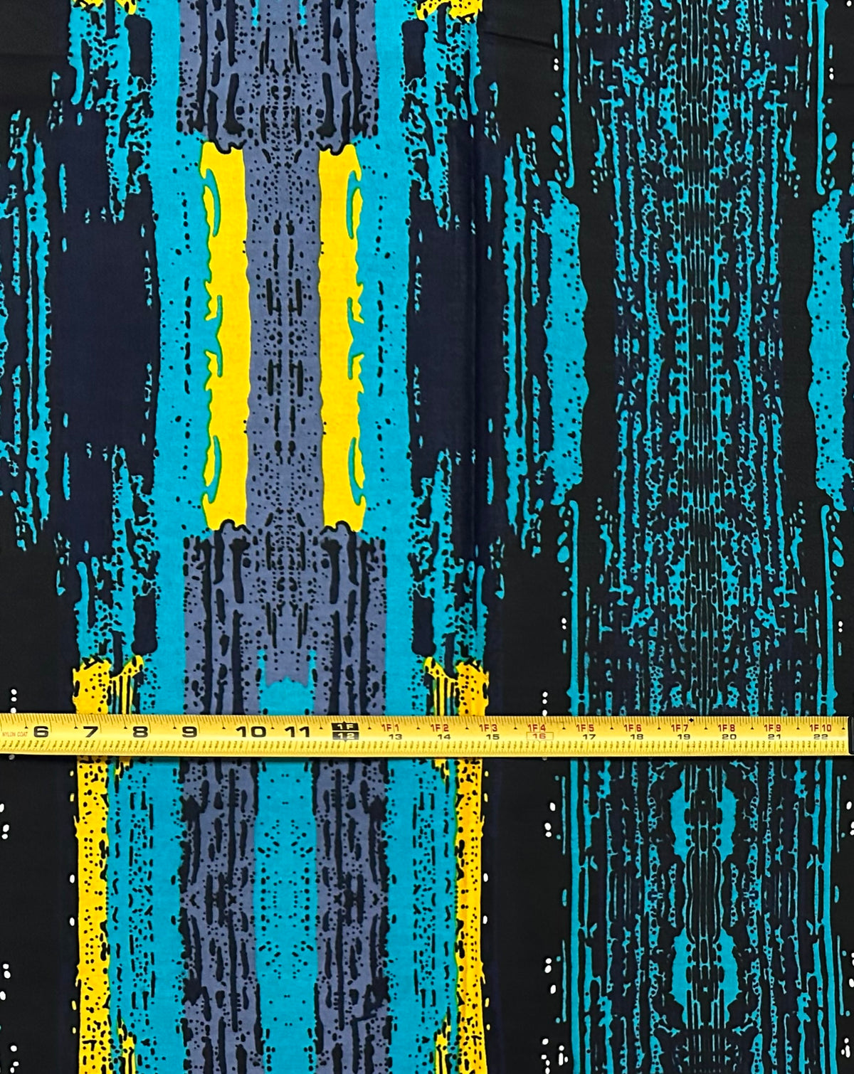 African Print Fabric/ Ankara - Shades of Blue, Yellow, Gray 'Strokes of Genius' Design, YARD or WHOLESALE