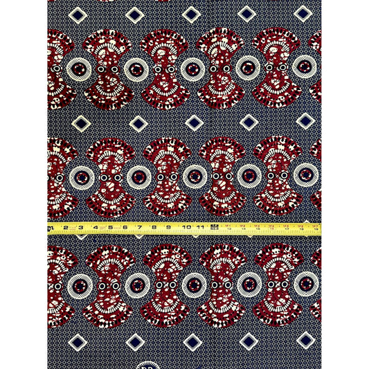 African Print Fabric/ Ankara - Brown, Navy 'Goddess', 1 YARD