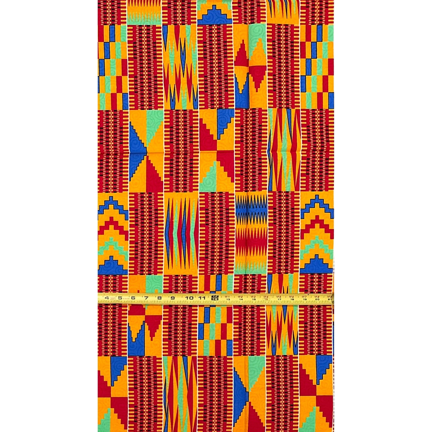 African Print Fabric/Ankara - Orange, Red, Blue, Green "Market Day in Kumasi" Kente, 1 Yard