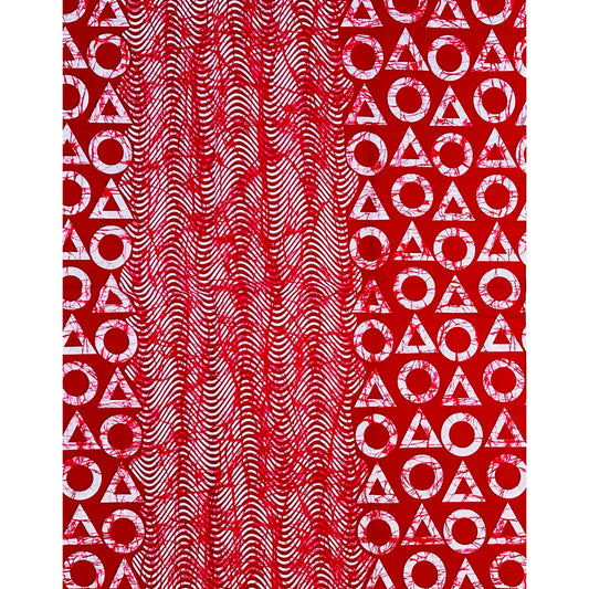 African Print Fabric/ Ankara - Red, White 'Crackled Odaan Rhythm' Design, YARD or WHOLESALE
