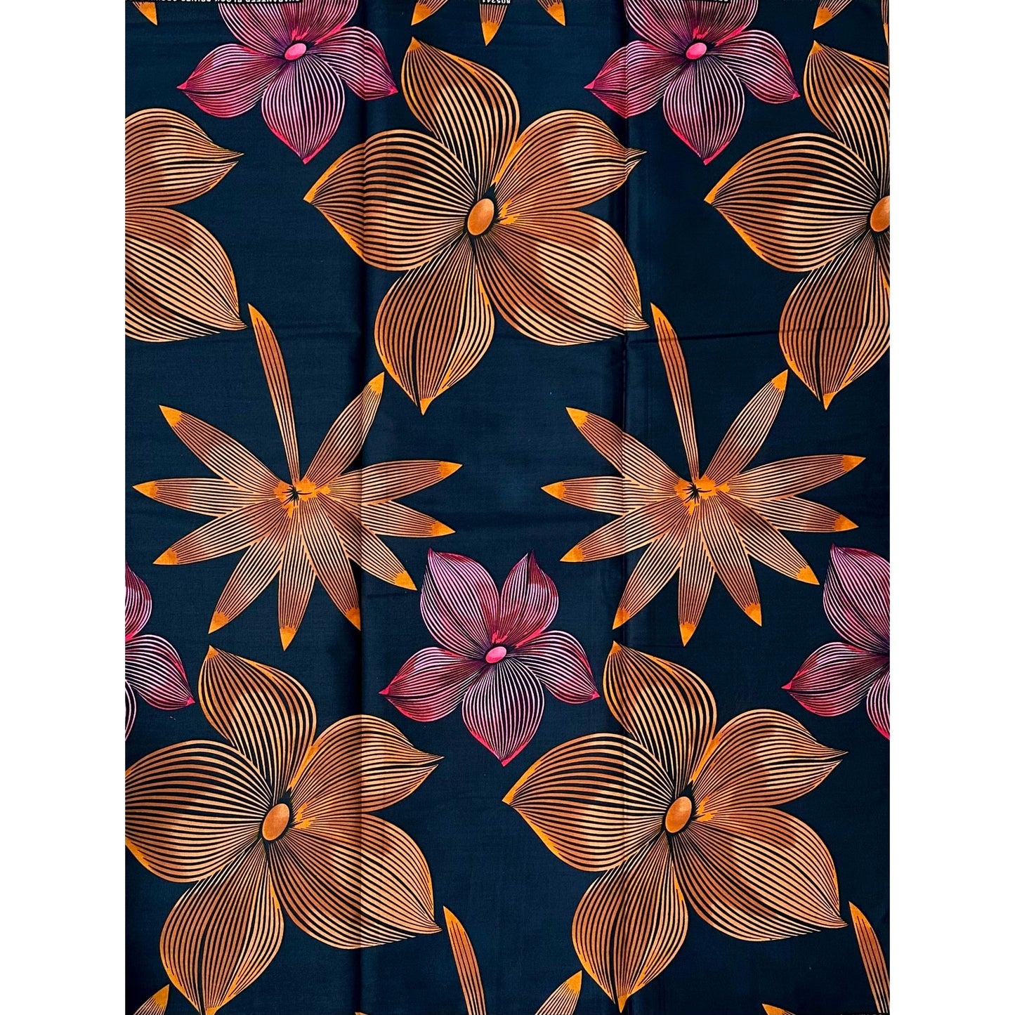 African Print Fabric/ Ankara - Black, Orange, Pink 'Niniola' Design, YARD or WHOLESALE