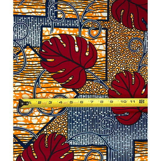 African Print Fabric/ Ankara - Orange, Blue, Red ‘Ancestral Canopy' Design, 1 YARD