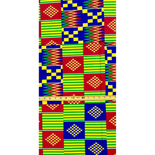 African Print Fabric/Ankara - Yellow, Red, Blue, Green "1865" Kente, 1 Yard